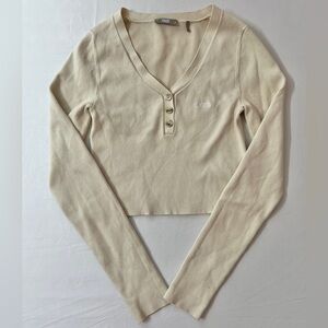 KITH Ribbed Knit Waffle Long Sleeve Henley Button Up Cropped T-shirt Crop Top